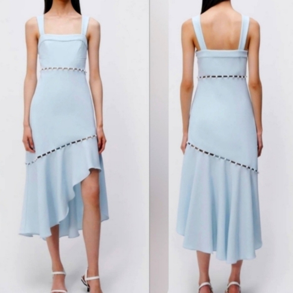 Jonathan Simkhai Size 6 Houston Sky Blue Squareneck Asymmetrical Midi Dress NWT - Picture 16 of 16